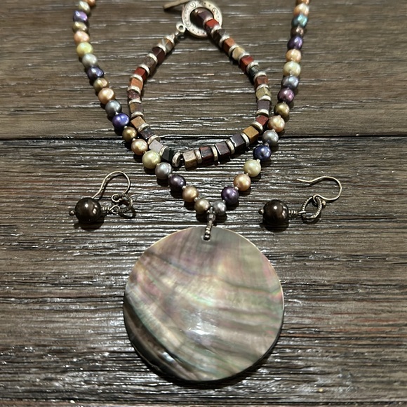 Pearl Necklace, Stone Bracelet & Earrings Set - Picture 2 of 3